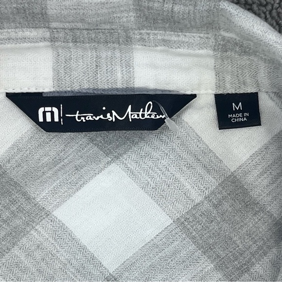 Travis Mathew Shirt Adult Medium Gray White Button Up Plaid Flannel Preppy Men - Picture 5 of 15